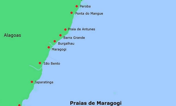 Mapa das praias de Maragogi