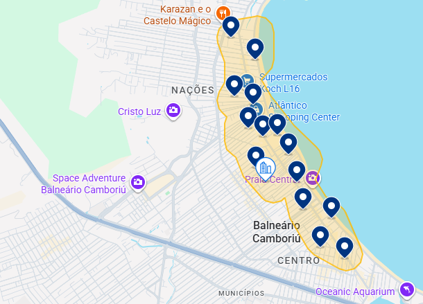 Mapa dos hotéis em Balneário Camboriú Mapa dos hotéis em Balneário Camboriú