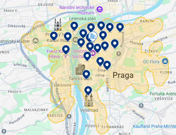 Mapa do Booking de Praga Mapa do Booking de Praga