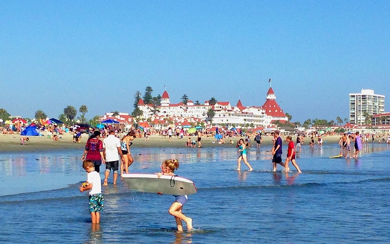 Praia de Coronado com turistas em San Diego