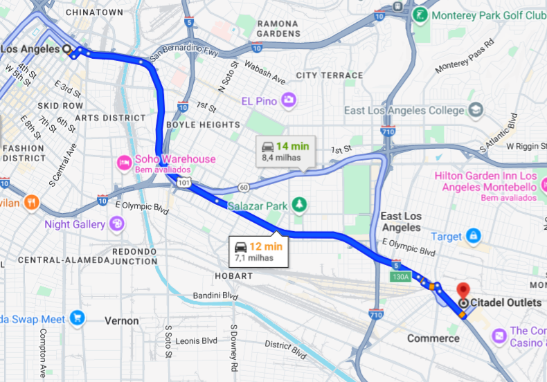 De Los Angeles para o Citadel Outlets de carro: Mapa