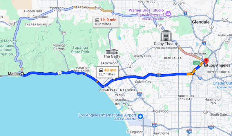 De Malibu até a área mais central de Los Angeles