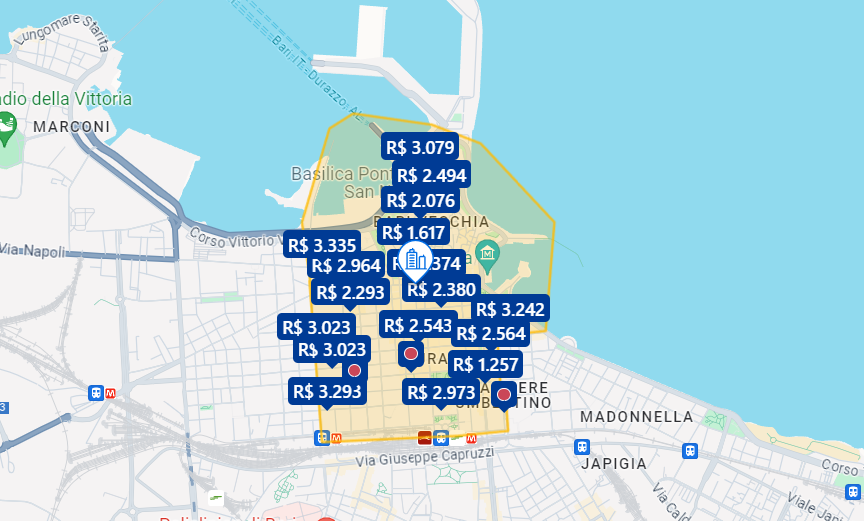 Mapa da melhor região em Bari