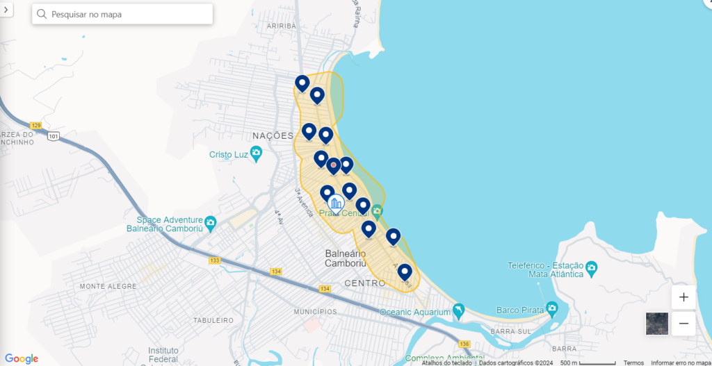 Mapa de hospedagem em Balneário Camboriú