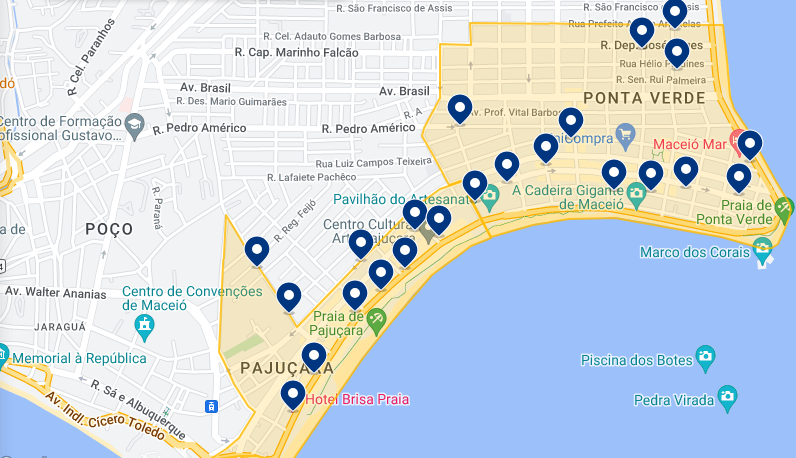 Mapa das melhores regiões onde ficar em Maceió 