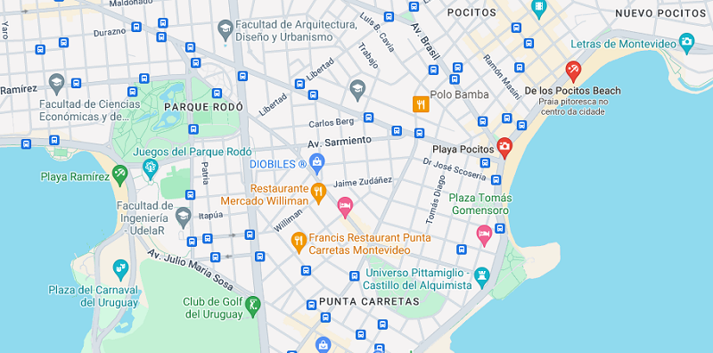 Praia de Pocitos em Montevidéu: Mapa