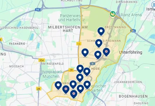 Mapa de Schwabing em Munique