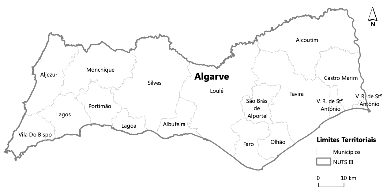 Mapa dos municípios do Algarve