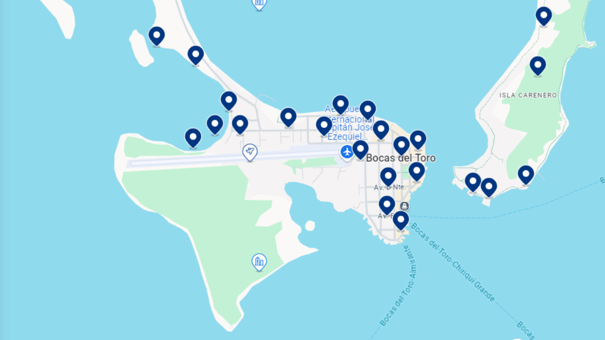 Mapa de hotéis em Bocas Town