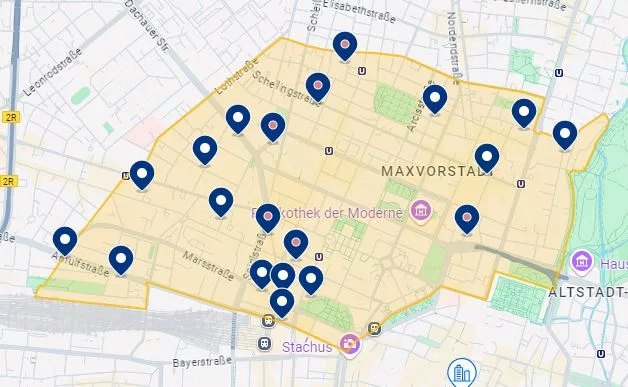 Mapa de Maxvorstadt em Munique