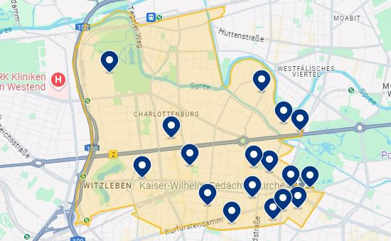 Mapa de hotéis em Charlottenburg em Berlim