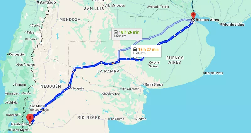 Mapa de Bariloche para Buenos Aires de carro