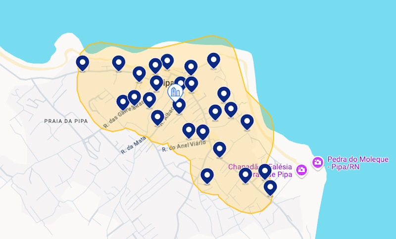 Mapa dos melhores hotéis em Pipa