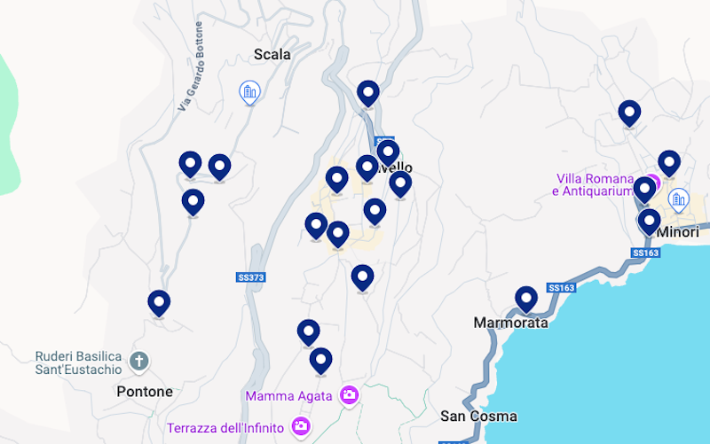 Mapa de melhores hotéis em Ravello na Costa Amalfitana