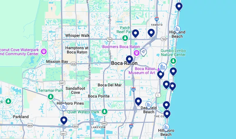 Mapa de melhores hotéis em Boca Raton