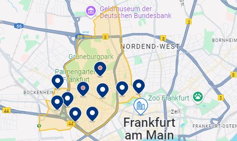 Mapa de hotéis em Westend em Frankfurt