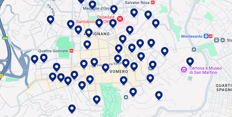 Mapa de melhores hotéis em Vomero em Nápoles