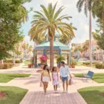 Família fazendo compras no Mizner Park em Boca Raton