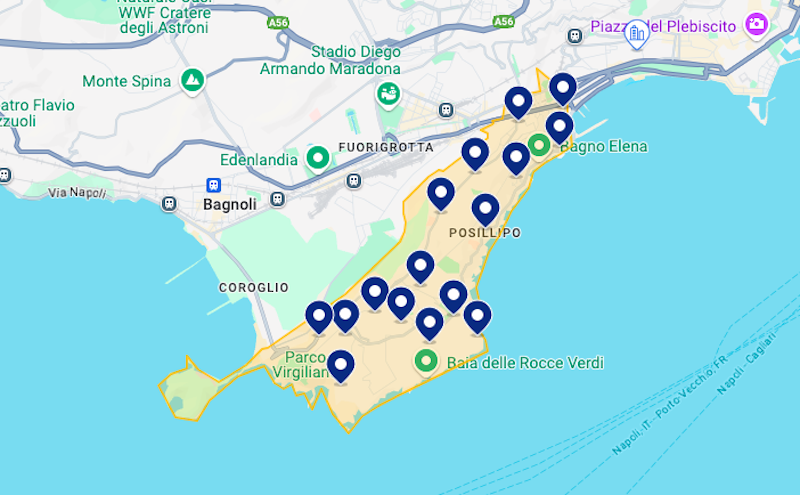 Mapa de melhores hotéis em Posillipo em Nápoles