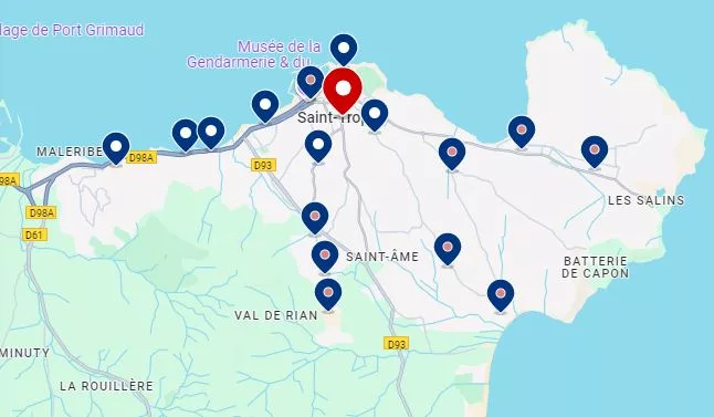 Mapa de hotéis em Saint-Tropez