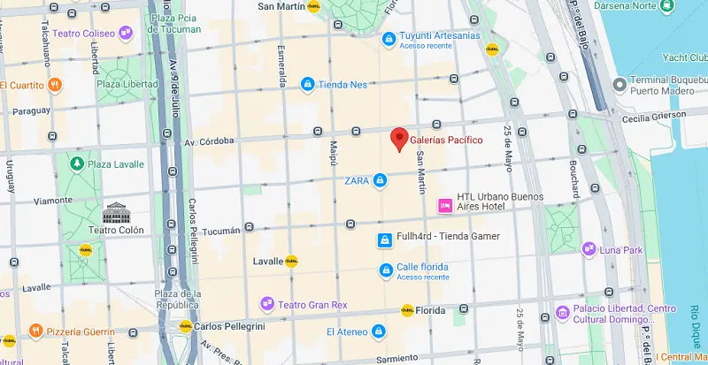 Localização do Galerías Pacífico em Buenos Aires: Mapa