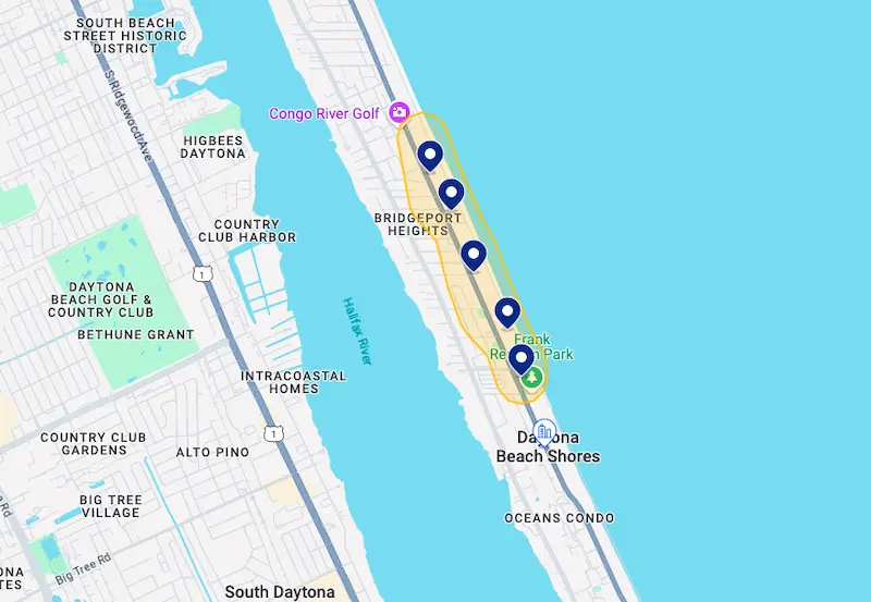 Mapa de melhores hotéis em Daytona Beach