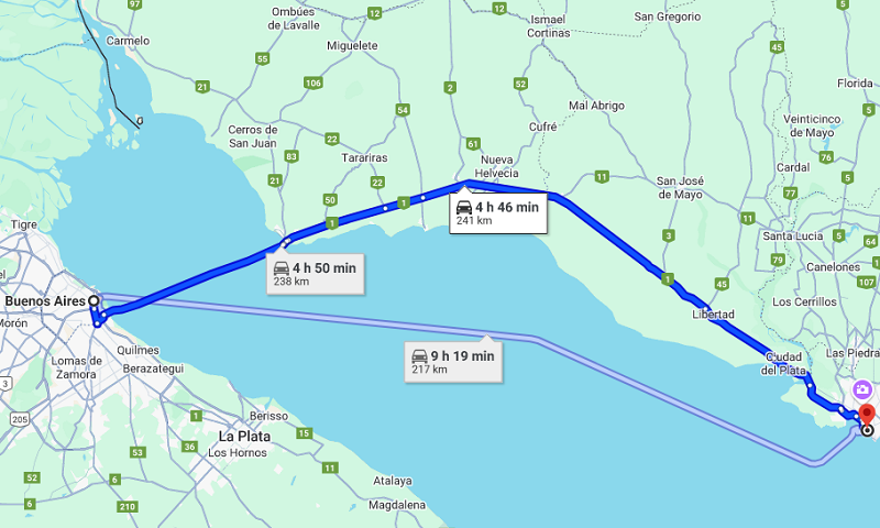 Mapa de Buenos Aires para Montevidéu de carro 