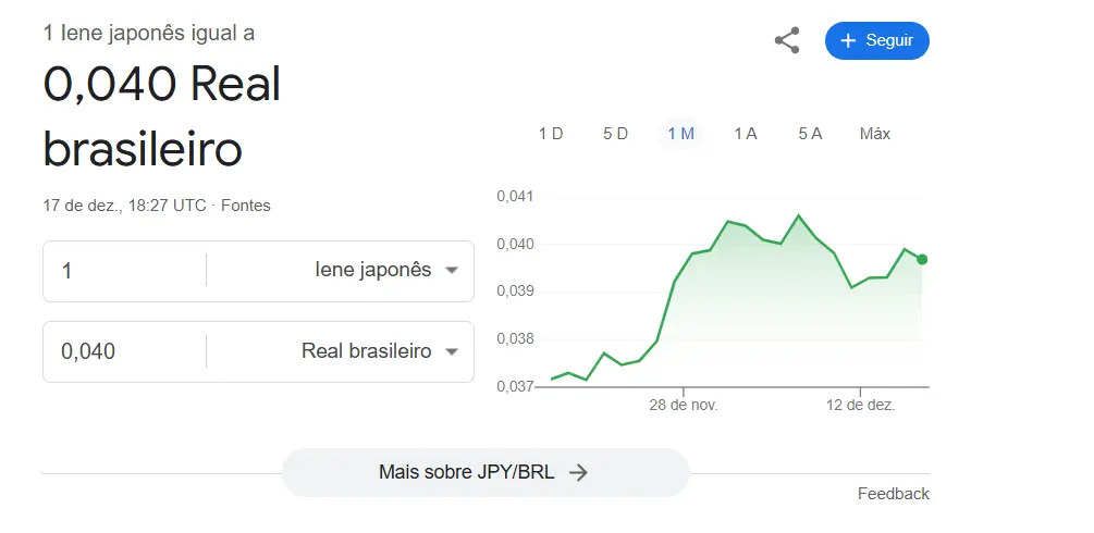 Cotação iene x real