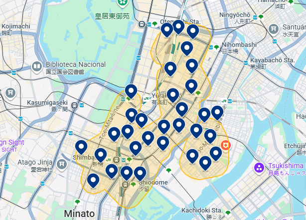 Mapa do Booking de Tóquio Mapa do Booking de Tóquio