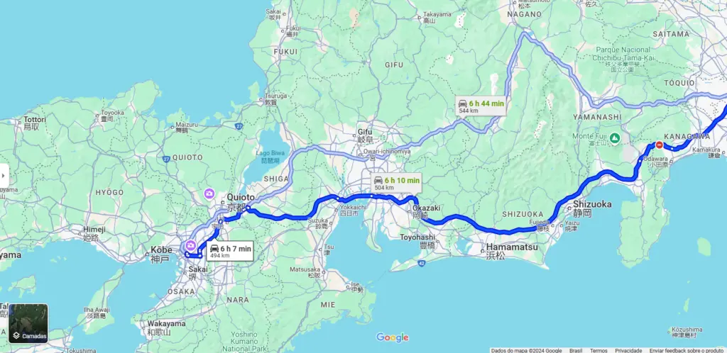 Distância Tóquio para Osaka