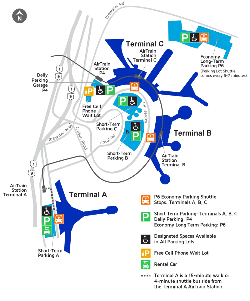 Mapa do Newark Liberty International Airport - EWR em New Jersey