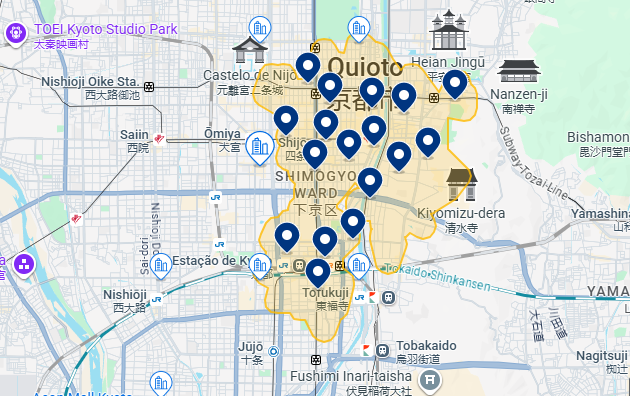 Mapa do Booking de Kyoto Mapa do Booking de Kyoto