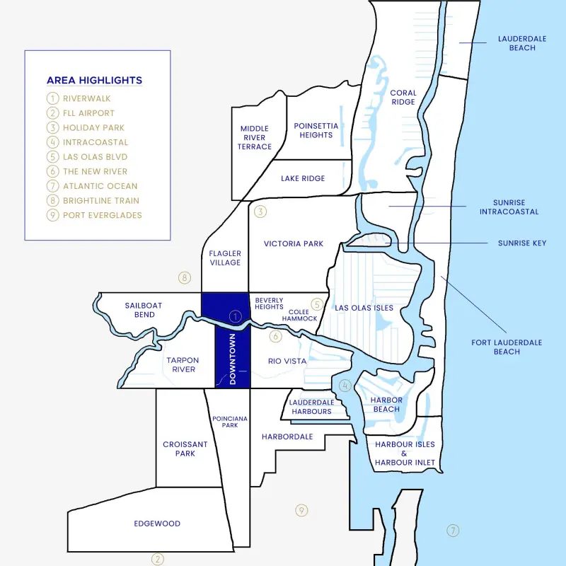 Mapa dos bairros de Fort Lauderdale