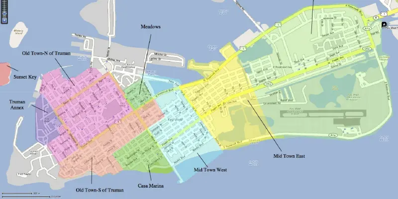 Mapa dos bairros de Key West