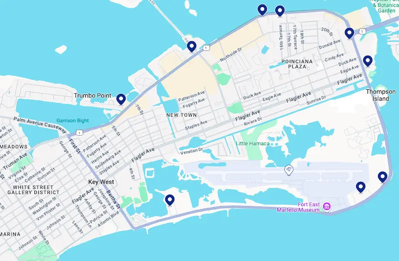 Mapa de melhores hotéis em New Town em Key West