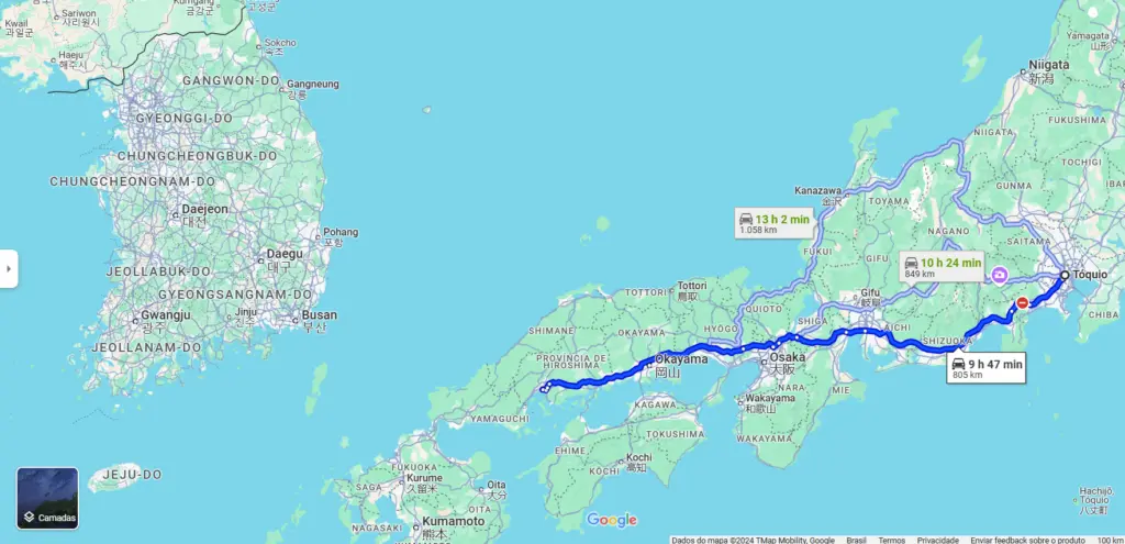 Distância Tóquio para Hiroshima