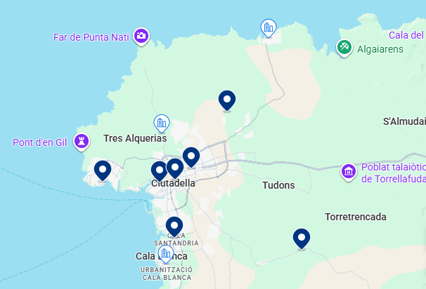 Mapa do Booking de Menorca Mapa do Booking de Menorca