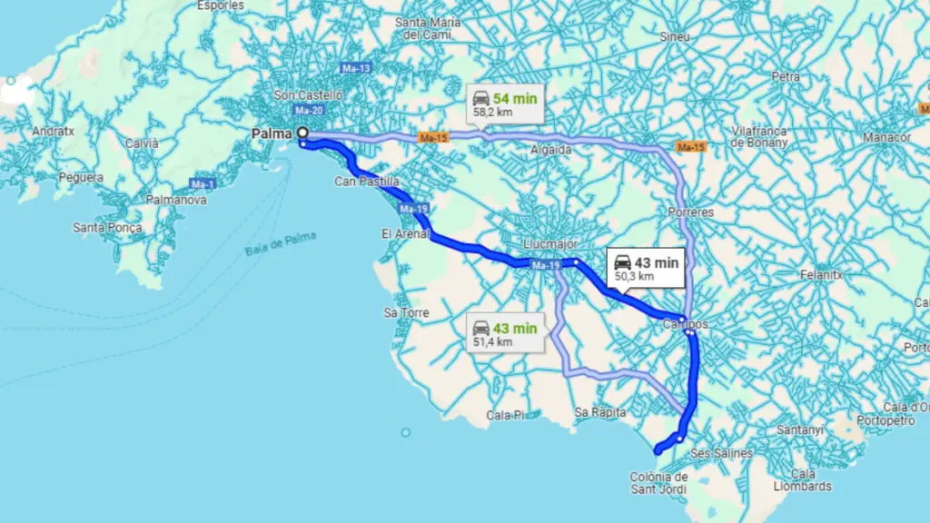 Rota de Es Trenc a Palma de Maiorca