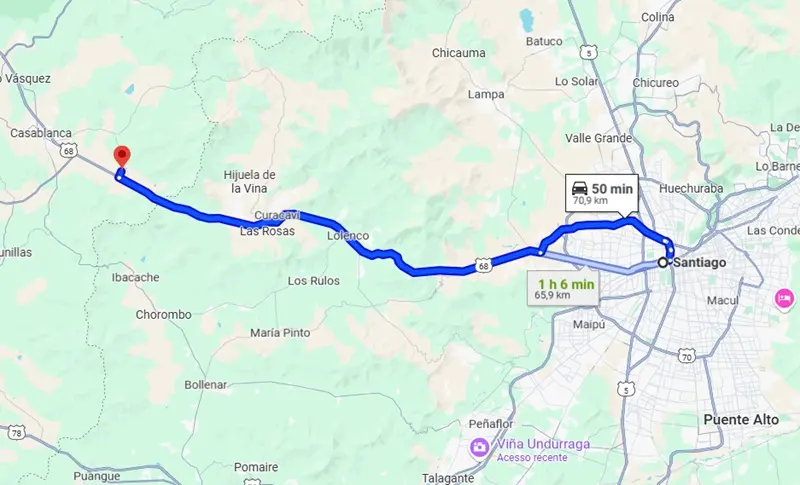 Mapa de Santiago até a Vinícola Emiliana