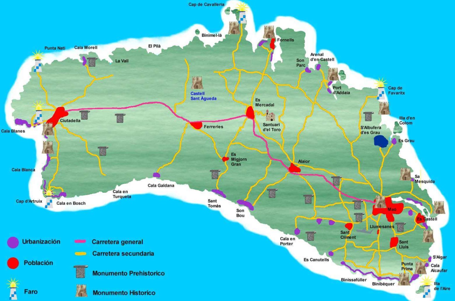 Mapa de regiões em Menorca