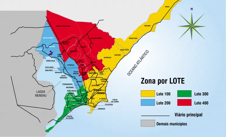 Mapa das regiões de Maceió