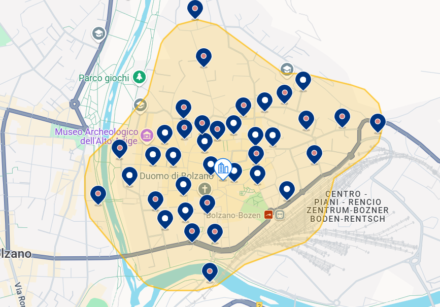 Mapa da região hoteleira de Bolzano