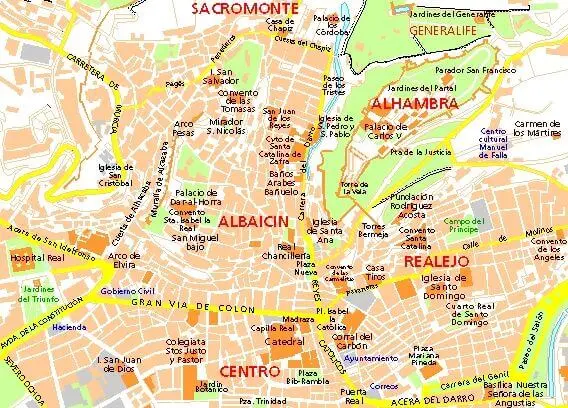 Mapa turístico de Granada