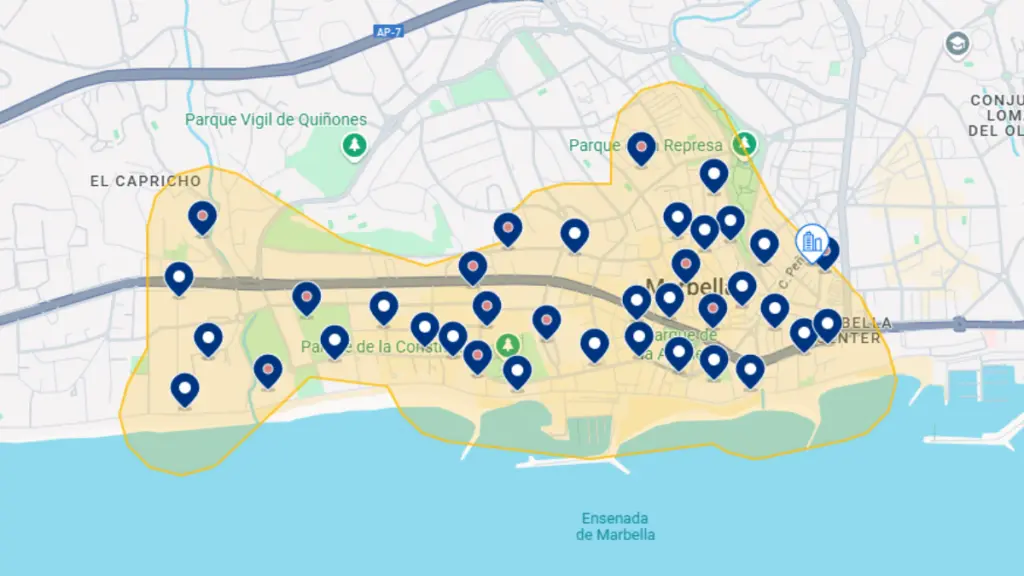 Mapa de hotéis em Marbella