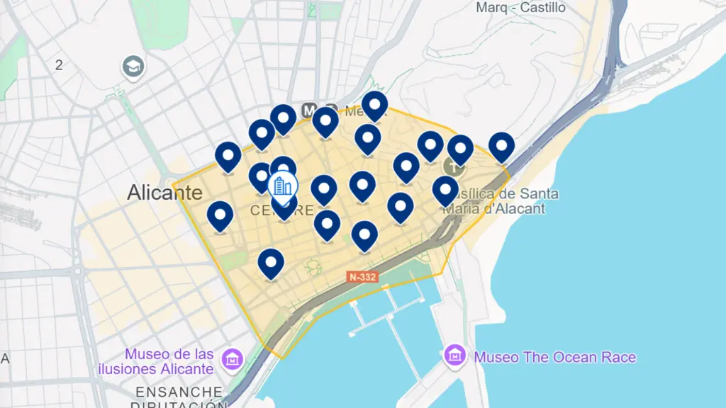 Mapa de hotéis em Alicante