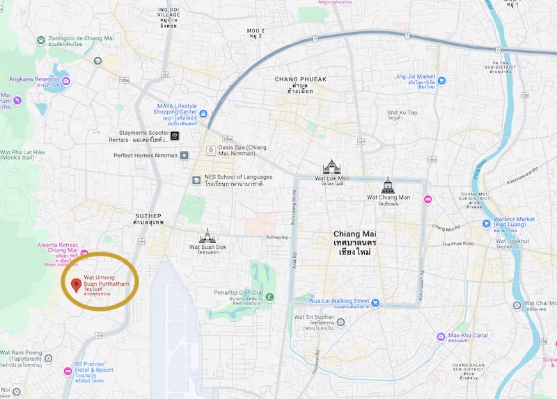 Wat Umong Chiang Mai - mapa