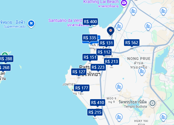 Mapa do Booking de Pattaya Mapa do Booking de Pattaya