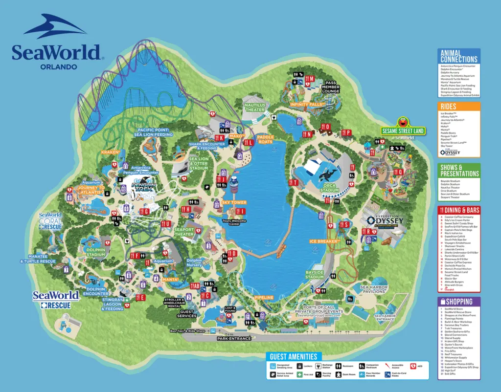 Mapa do parque SeaWorld em Orlando