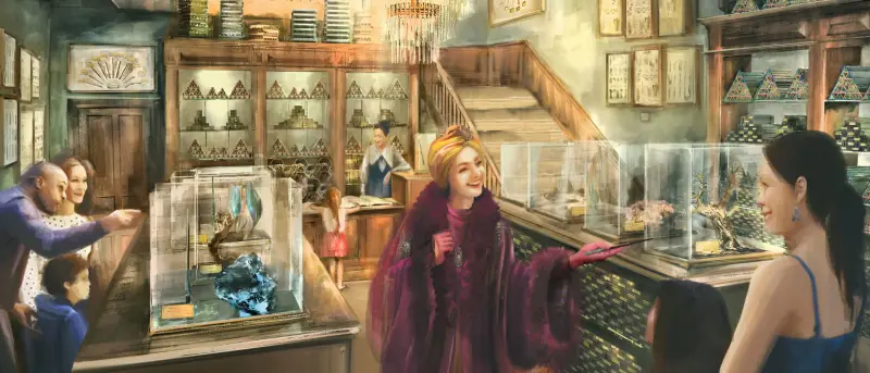 Interior da loja Cosme Acajor Baguettes Magique no Epic Universe em Orlando