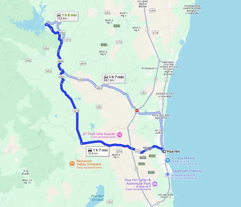 Mapa de Hua Hin a Phetchaburi